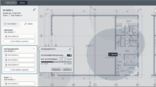 U oblasti zona softvera za upravljanje flotom connect:desk kompanije Linde Material Handling menadžeri flote planiraju područja zona i prolaze u hali. 